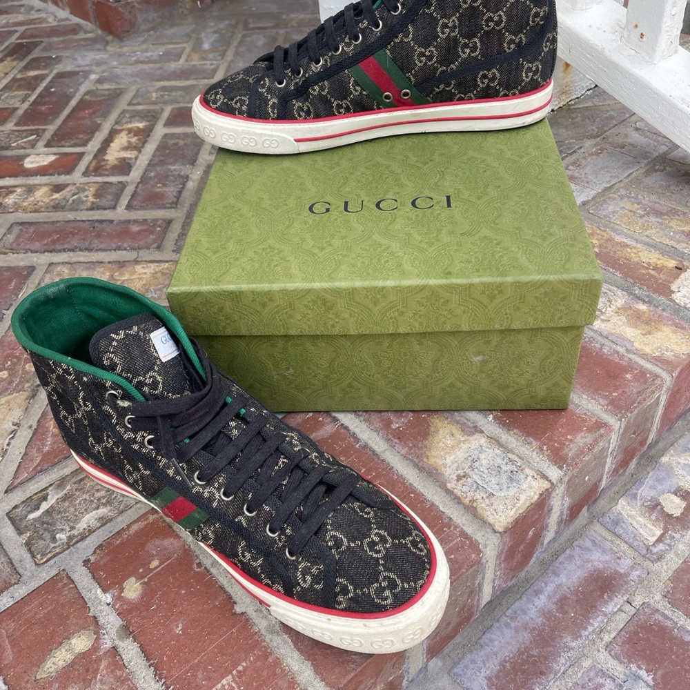 Gucci Black and Green Monogram Sneakers